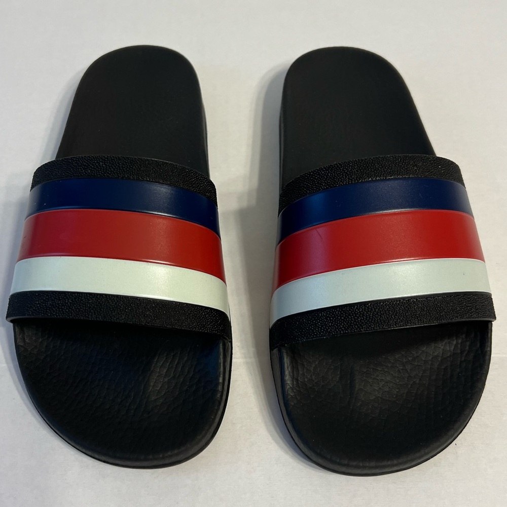 Gucci WEB RUBBER Slides IN BLACK Blue / Red & White Sandals men’s UK size 6 - Picture 1 of 12